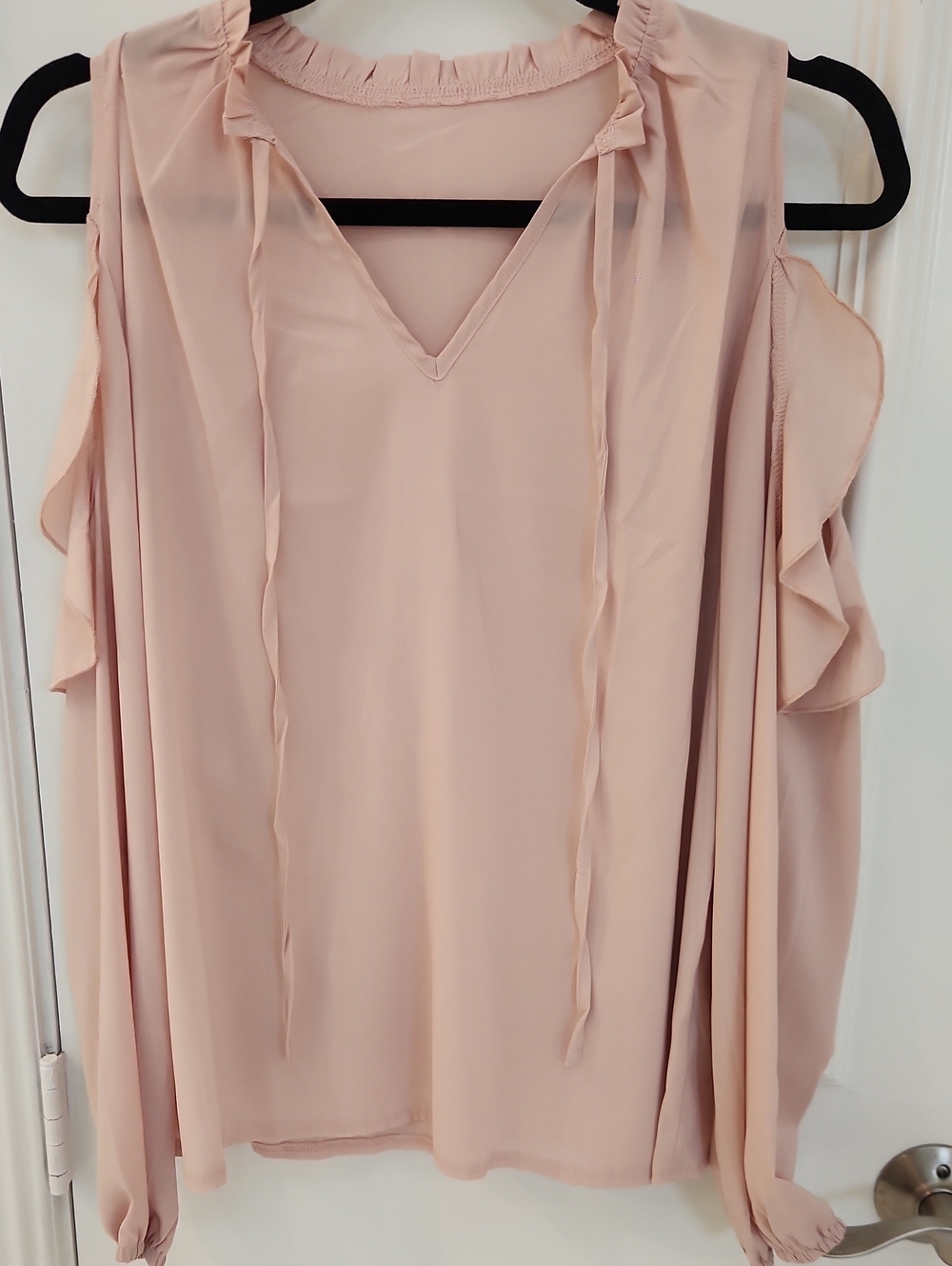 Cold-Shoulder Ruffle Blouse - Blush Pink